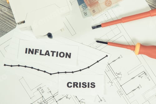 Preview: Electrical components, work tools, installation plan, currencies Euro, inscriptions inflation