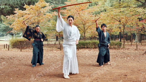 Preview: Martial arts, people and instructor with wood sword for fight, battle and samurai training class. P