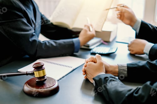 Preview: Businessman and lawyer discuss idea and collective agreement at the office.