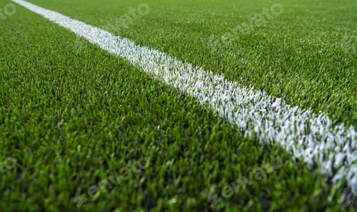 Preview: Close-Up of Freshly Lined Sports Field Grass Under Bright Sunlight in Afternoon