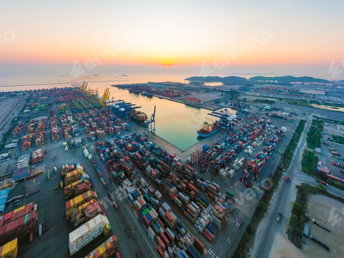 Preview: Aerial top view of container cargo ship in the export and import business and logistics