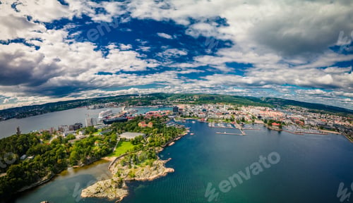Preview: Drone view of Kristiansand and Kvadraturen from Oderoya, Norway
