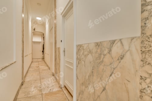 Preview: Narrow corridor with doors and lamp