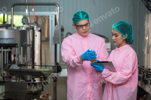Preview: Worker Checking quality or checking stock of glass bottle in beverage factory.