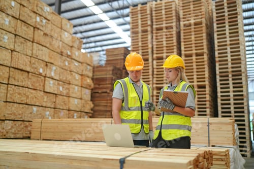 Preview: Logistics Managers Discussing Warehouse Plan In Progress Works In Warehouse Industry.