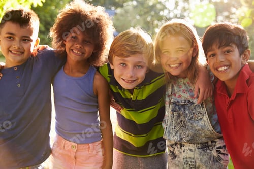 Preview: Portrait Of Five Children Having Fun Outdoors Together