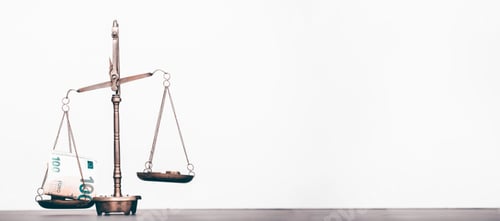 Preview: Money weighing on justice scale. Payment balance and tax