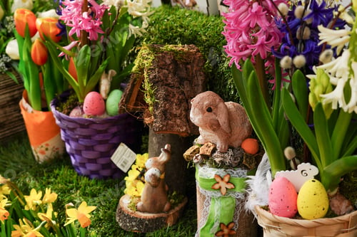 Preview: Easter decorations in the flower shop . Easter bunny and eggs