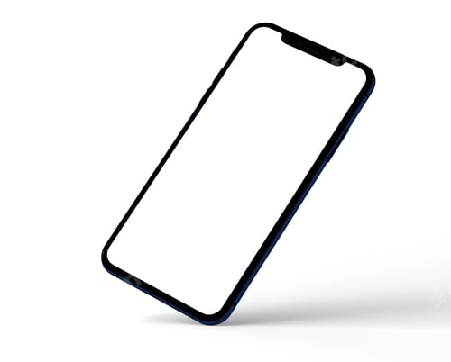 Preview: Closeup shot of a smartphone with a plain white screen and a blue case
