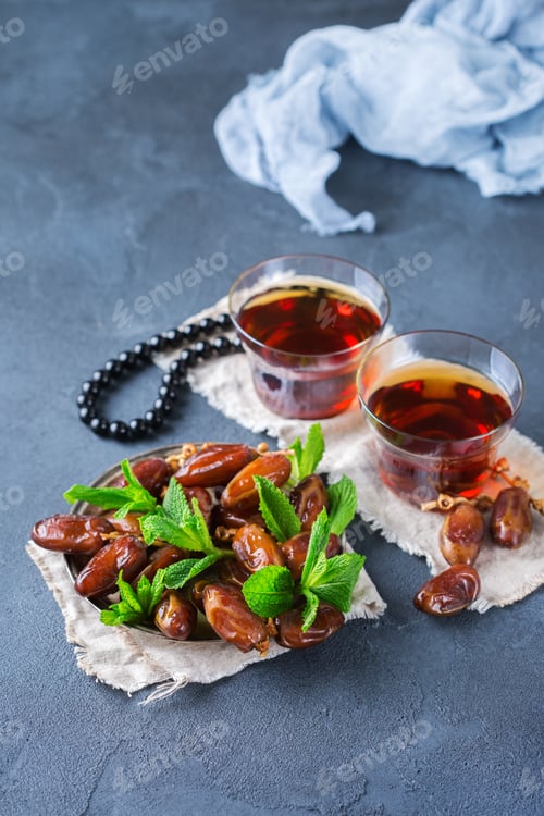 Preview: Ramadan ramazan kareem. Traditional arabic tea with mint and dates