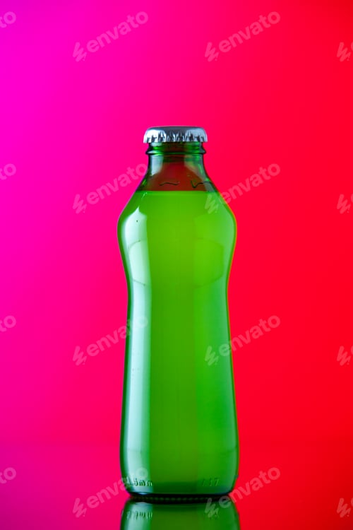 Preview: front view lemonade glass bottle on pink red background stock photo