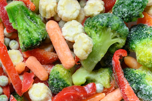 Preview: Frozen colorful vegetables. Abstract pattern. Food background.