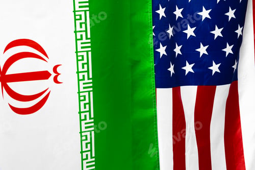 Preview: Flag of Iran together with flag of the United States of America