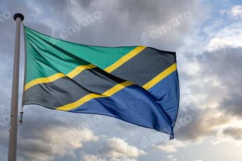 Preview: Tanzania flag waving against cloudy sky