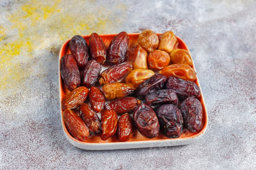 Preview: Various of dried dates or kurma.