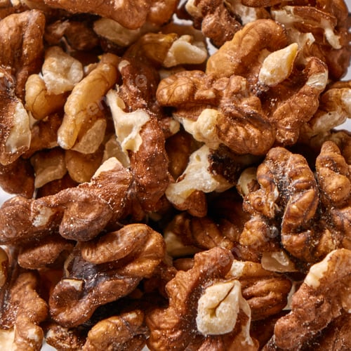Preview: Close-up of peeled raw walnuts as a natural background. Vegetable protein for vegans. Flat lay