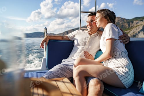 Preview: Happy couple on a yacht in summer on romantic vacation