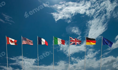 Preview: g7 g seven group summit international country blue sky cloud white color background canada italy ger