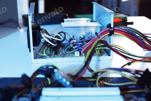 Preview: Power supply unit on table. Computer repair service