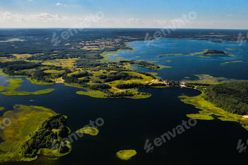 Preview: Top view of the Snudy and Strusto lakes in the Braslav lakes National Park, the most beautiful lakes