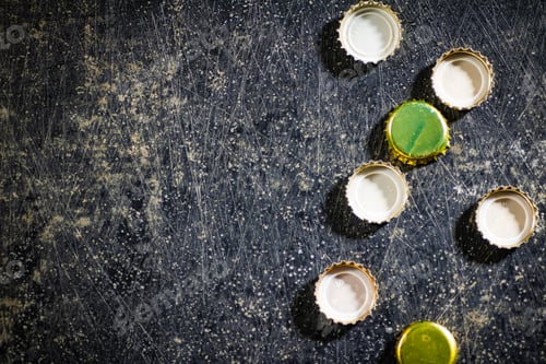 Preview: Several beer bottle caps.