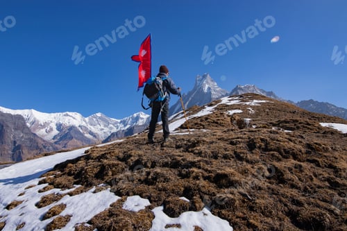 Preview: Hiker Reaches Summit on Mountain Trekking Expedition