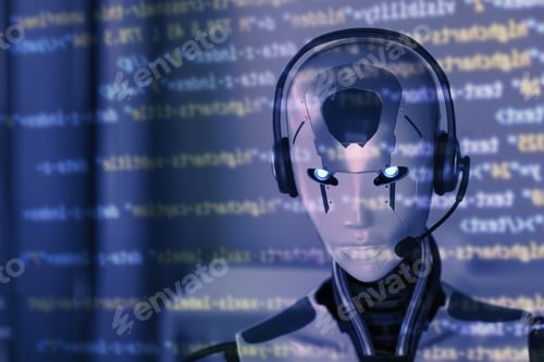 Preview: Ai robot checking code on the computer screen