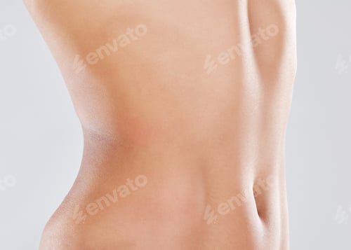 Preview: Woman, stomach and slimming wellness or skincare for plastic surgery, liposuction or digestion nutr