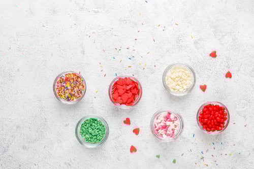 Preview: Various sugar sprinkles,top view.