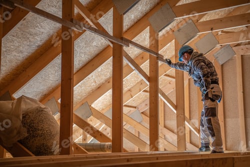 Preview: Worker Checking on Wooden Attic and Roof Structure