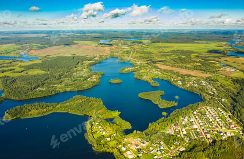 Preview: Lyepyel District, Vitebsk Region, Belarus. Aerial View Of Lepel Lake With Natural Small Islands