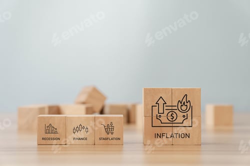 Preview: wooden block with inflation icon ideas for the Fed consider raising the interest rate world economic