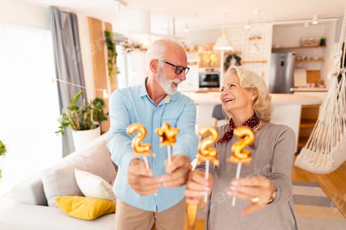 Preview: Senior couple celebrating New Year at home