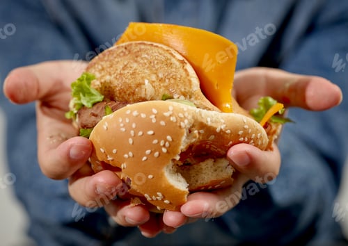 Preview: broken burger in human hands