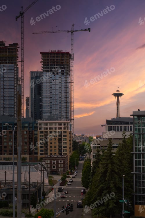 Preview: Seattle Skyline near South Lake Union with a Nice Sky and Construction