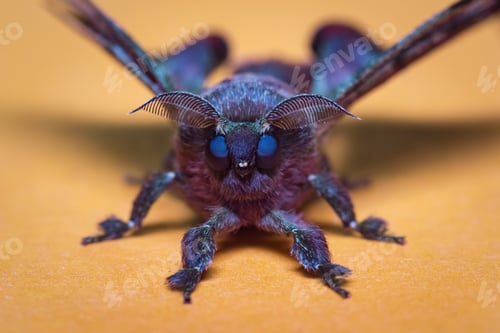 Preview: Portrait of a purple moth on light background