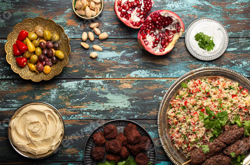 Preview: Arab Turkish assorted food from above copy space