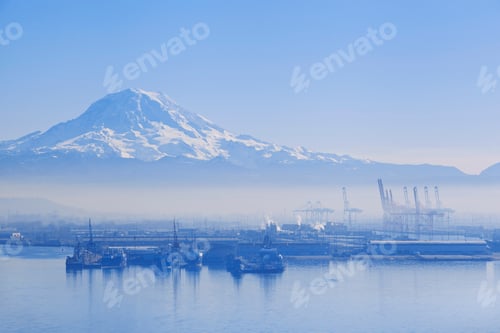 Preview: A view across Commencement Bay tideflats to Mount Rainier