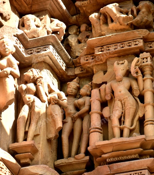 Preview: Stone carving sculptures Javari Temple, Khajuraho, a UNESCO world Heritage site, India.
