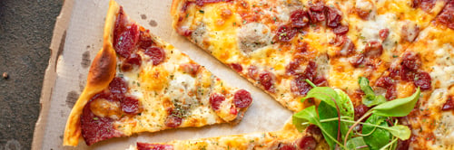 Preview: Pizza Meat Salami Sausage Cheese Tomato Sauce Serving Size Fast Food Top View Place Copy Space For