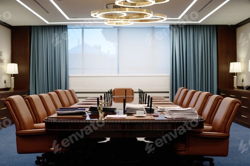 Preview: Boardroom with Exquisite Furniture Ready for Business Conference