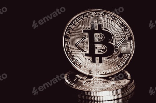 Preview: Bitcoin on black background Gold Bitcoin Cryptocurrency Coins. Stock Market Concept digital money an
