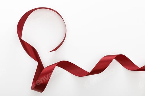 Preview: top view of satin burgundy decorative curved ribbon isolated on white