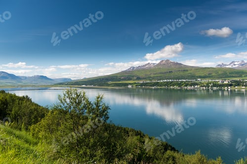Preview: Beautiful Akureyri city in Iceland in Summer