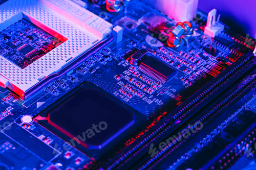 Vista previa: Dark photo of an electronic circuit board