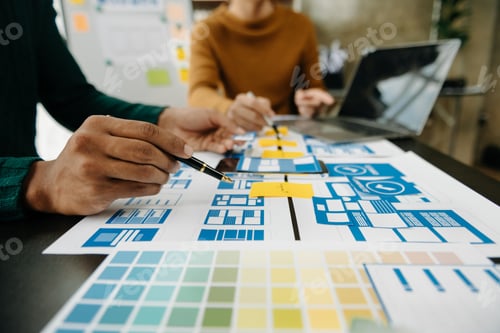 Preview: UX graphic designer planning application process development prototype wireframe for web smart phone