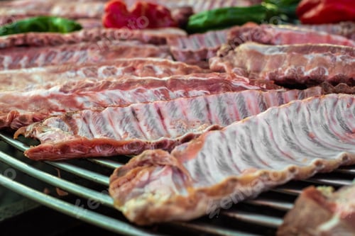 Preview: Raw pork ribs ready to make on the barbecue.