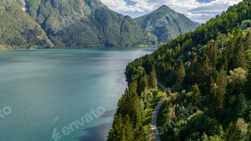 Preview: Serene Fjord Road in Norway, Fjaerlandsfjorden, Fjord, Vestland, Norway