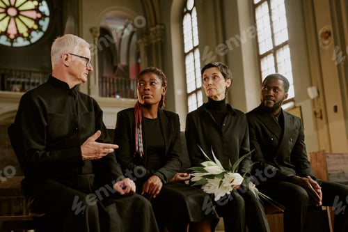 Preview: Relatives Sitting on Bench in Church