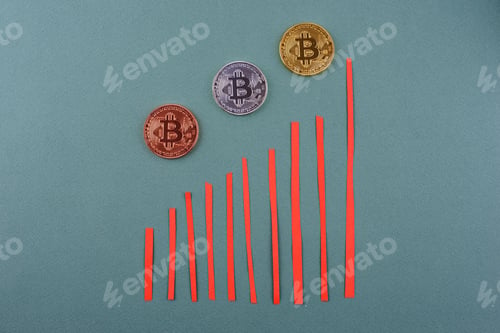 Preview: Bitcoin coins. Cryptocurrency growth and fall schedule